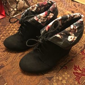 Charlotte Russe lace up wedges with floral back